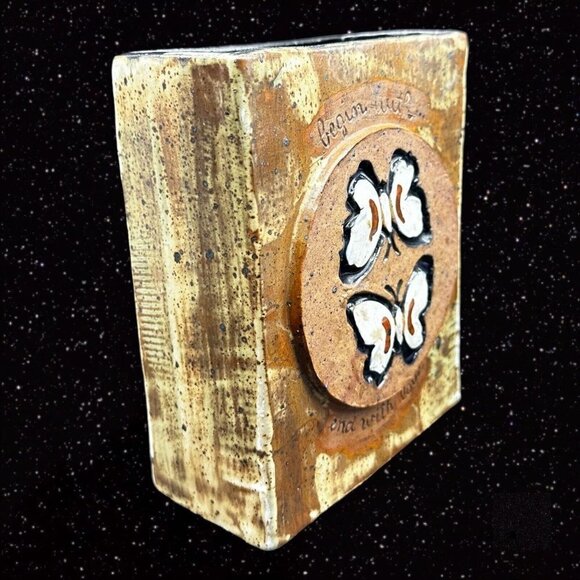 Joy Elaine Praznik Art Pottery Paper Bag Vase Hand Made Signed 6.5”T 5.5”W - Picture 2 of 9